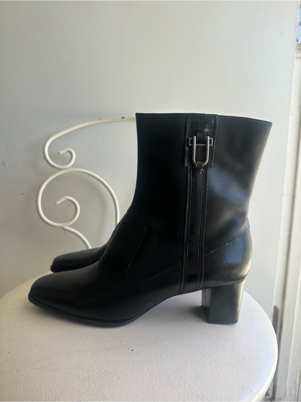 Anne Klein Black Leather Ankle Boot